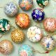Set of 5 Round Paper Mache Ornaments for Tree Decoration